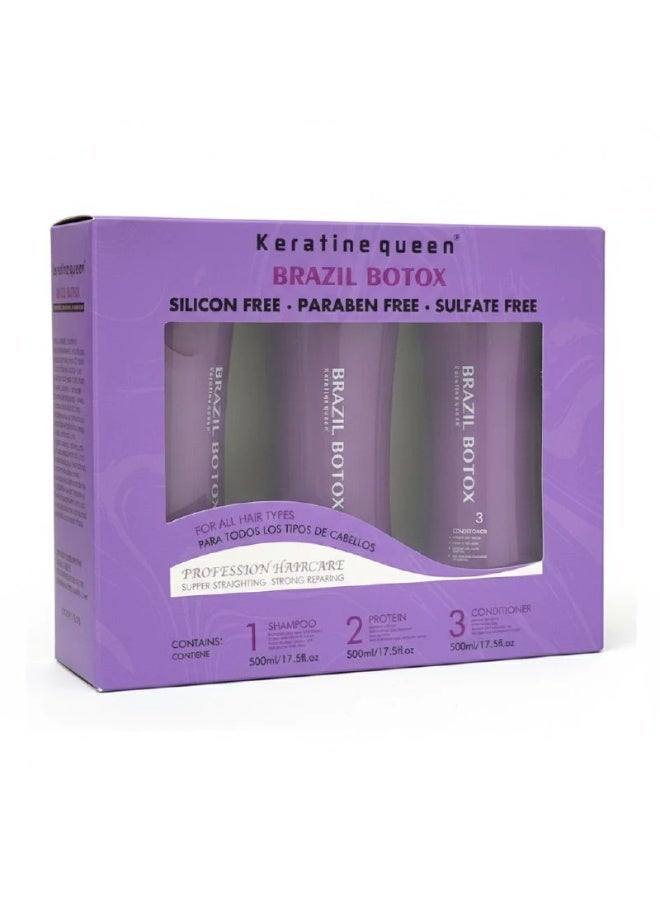 Keratine Queen Brazil Botox Shampoo Conditioner Protein 500x3ml - Image 3